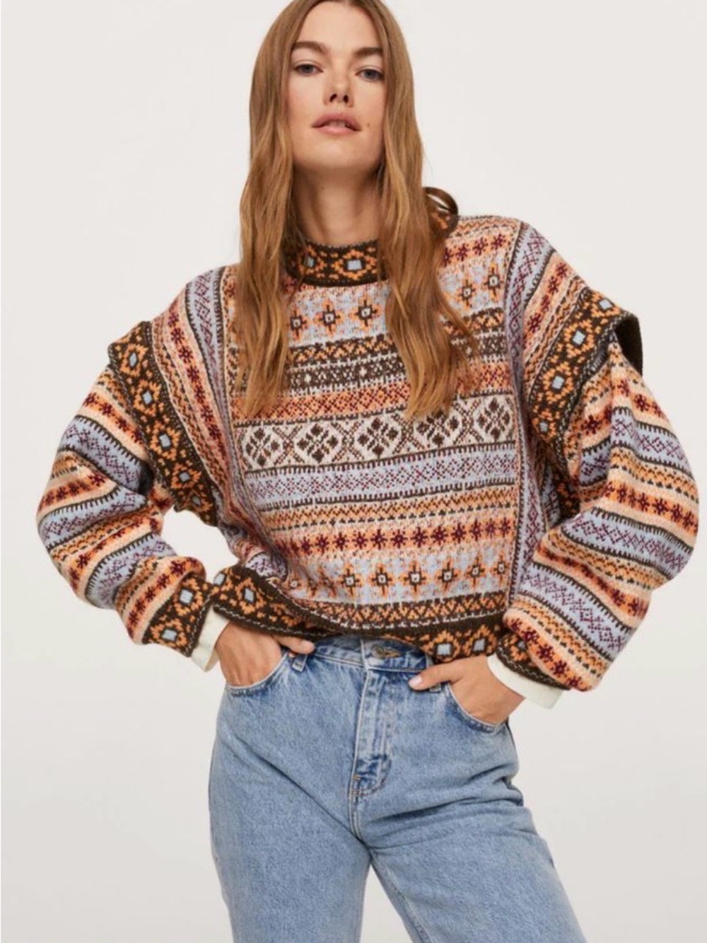 Mango Multicolor Fair Isle Turtleneck Sweater like new Small